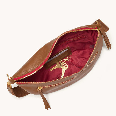 Hammitt Charles Crossbody Mahogany Pebble/Brushed Gold Red Zip