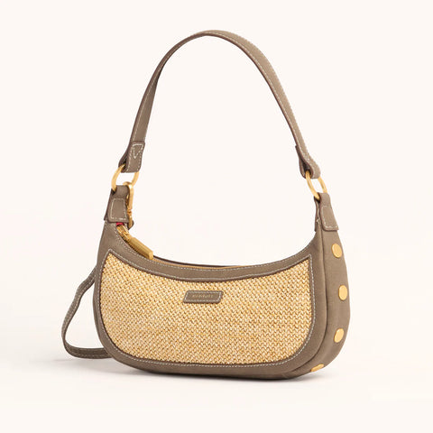 Hammitt Becker Small Shoulder Bag Pewter Raffia/Brushed Gold