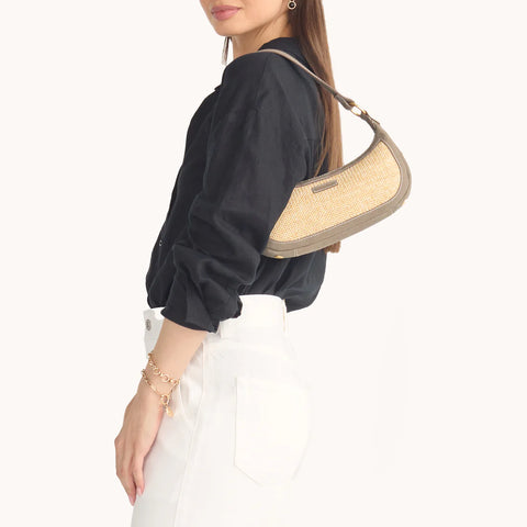 Hammitt Becker Small Shoulder Bag Pewter Raffia/Brushed Gold