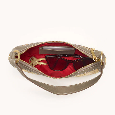 Hammitt Becker Small Shoulder Bag Pewter Raffia/Brushed Gold