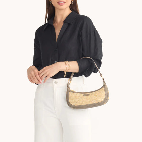 Hammitt Becker Small Shoulder Bag Pewter Raffia/Brushed Gold