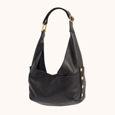 Hammitt Tom Zip Shoulder Bag Black/Brushed Gold Red Zip