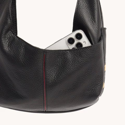 Hammitt Tom Zip Shoulder Bag Black/Brushed Gold Red Zip