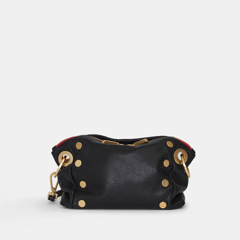 Hammitt Daniel Crossbody Clutch Small Black/Brushed Gold Red Zip