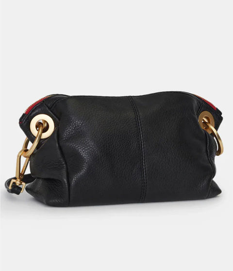 Hammitt Daniel Crossbody Clutch Small Black/Brushed Gold Red Zip