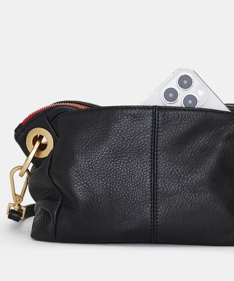Hammitt Daniel Crossbody Clutch Small Black/Brushed Gold Red Zip