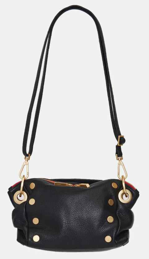 Hammitt Daniel Crossbody Clutch Small Black/Brushed Gold Red Zip