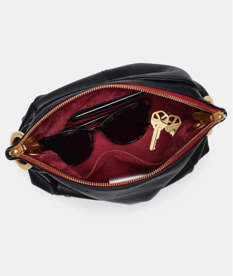 Hammitt Daniel Crossbody Clutch Small Black/Brushed Gold Red Zip