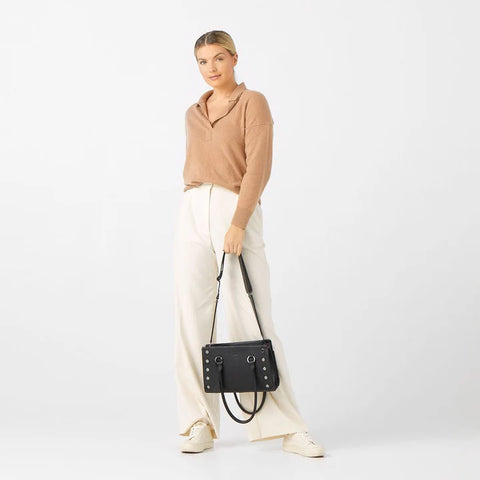 Hammitt Allen Medium Shoulder Bag Black/Gunmetal
