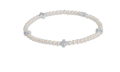 enewton signature cross small pearl pattern 3mm bead bracelet - sterling