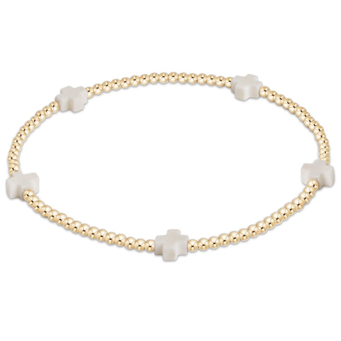 enewton signature cross small gold pattern 2mm bead bracelet - off-white