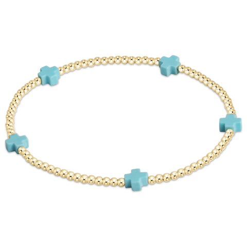 enewton signature cross small gold pattern 2mm bead bracelet - turquoise
