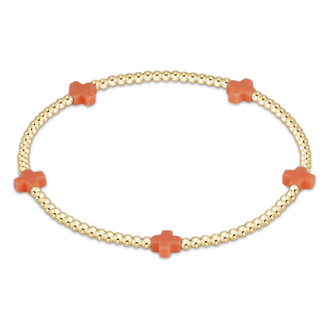 enewton signature cross small gold pattern 2mm bead bracelet - coral