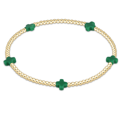 enewton signature cross small gold pattern 2mm bead bracelet - emerald