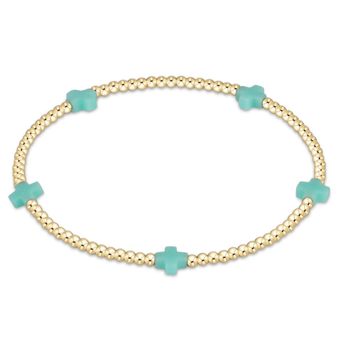 enewton signature cross small gold pattern 2mm bead bracelet - mint