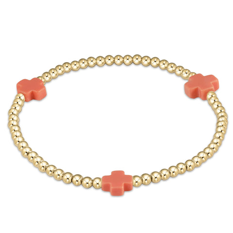enewton signature cross gold pattern 3mm bead bracelet - coral
