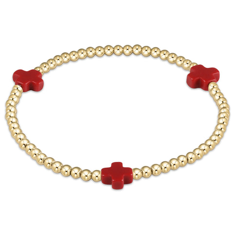 enewton signature cross gold pattern 3mm bead bracelet - red