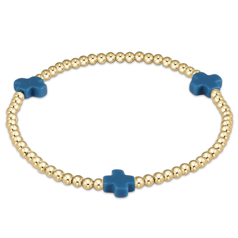 enewton signature cross gold pattern 3mm bead bracelet - cobalt