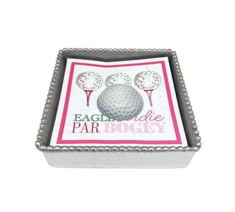Mariposa White Golf Ball Beaded Napkin Box Set