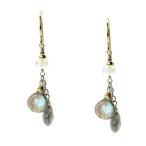 J & I Hanging Labradorite Cluster Earrings