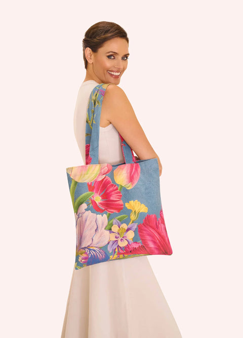 Powder Canvas Tote Bag - Floral Study Denim Blue