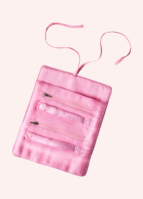 Powder Jewelry Roll - Oriental Crane Ochre Pink
