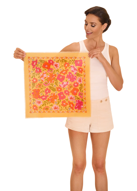 Powder Cotton Bandana - Sketched Florals Mustard