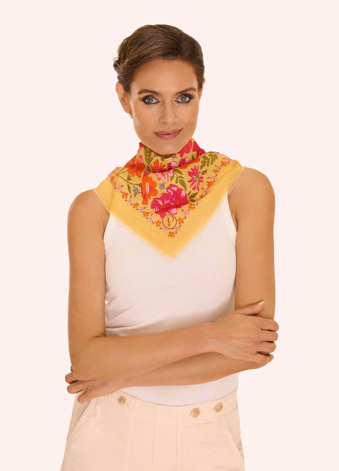 Powder Cotton Bandana - Sketched Florals Mustard