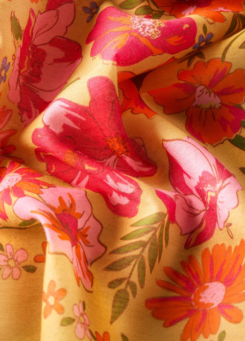 Powder Cotton Bandana - Sketched Florals Mustard