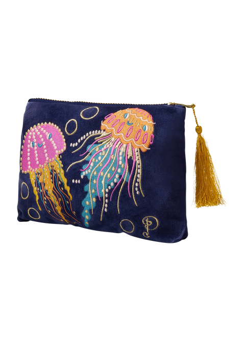 Powder Velvet Zip Pouch - Jolly Jellies Navy Blue