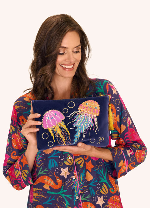 Powder Velvet Zip Pouch - Jolly Jellies Navy Blue