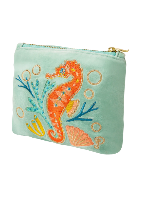 Powder Velvet Mini Pouch - Sparkling Seahorse Aqua