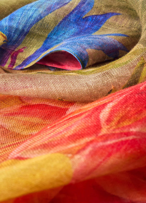 Powder Linen/Cotton Scarf - Bountiful Blooms
