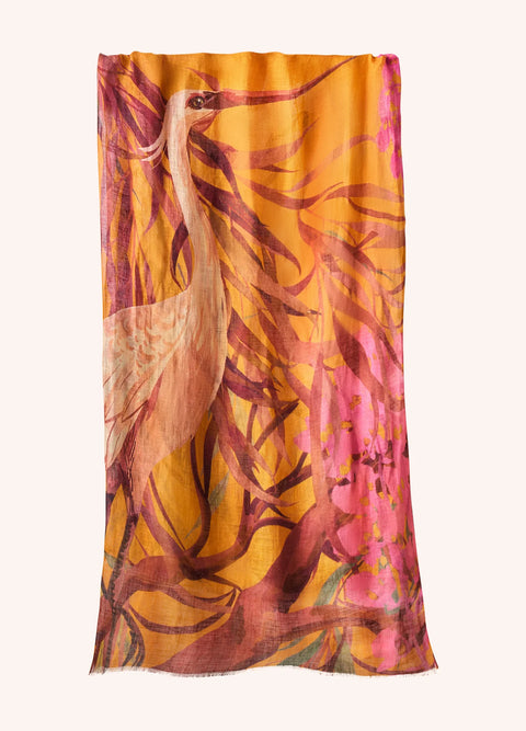 Powder Linen/Cotton Scarf - Oriental Crane