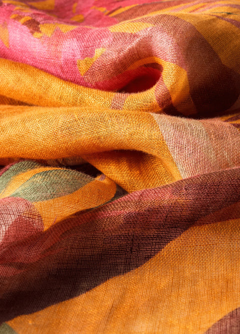 Powder Linen/Cotton Scarf - Oriental Crane