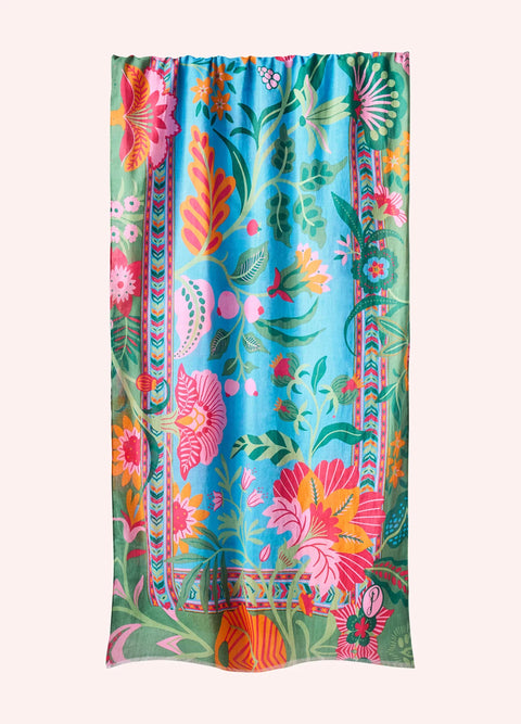 Powder Cotton Scarf - Folky Floral Cornflower Blue