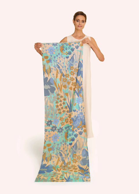 Powder Cotton Scarf - Springtime Floral Denim Blue
