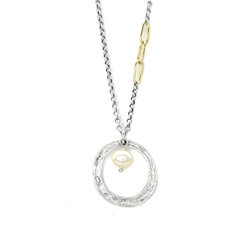 J + I Circle Pearl Necklace