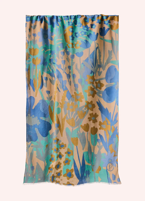 Powder Cotton Scarf - Springtime Floral Denim Blue