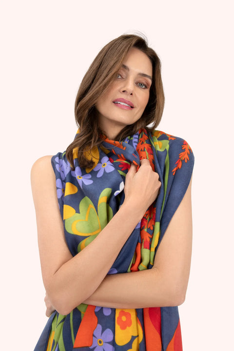 Powder Print Scarf - Nordic Meadow Blue