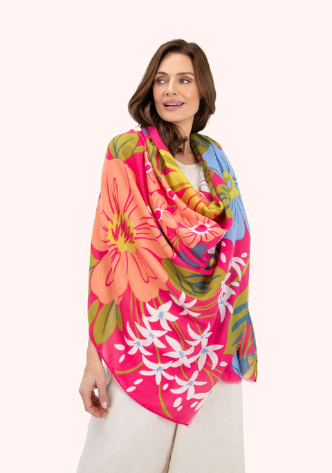 Powder Print Scarf - Hedgerow Honey Bees Pink