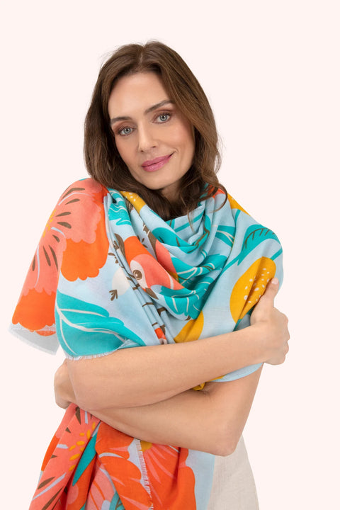 Powder Print Scarf - Lovebirds in a Poppy Field Blue