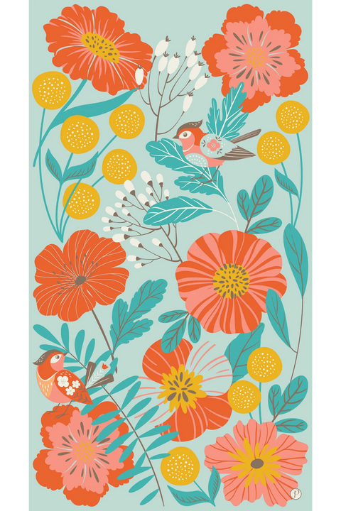 Powder Print Scarf - Lovebirds in a Poppy Field Blue