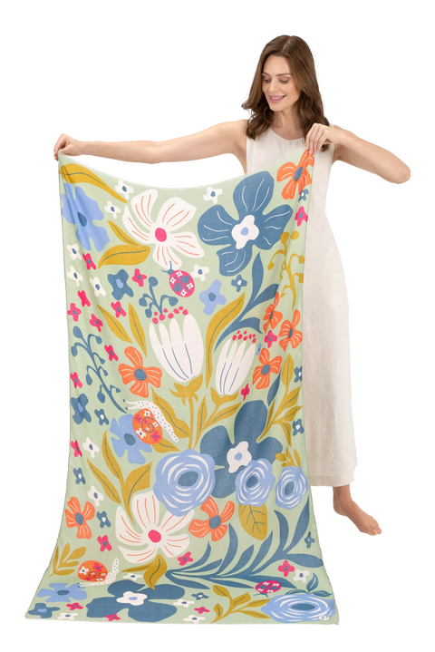 Powder Print Scarf - Garden Friends in Wild Flowers Green