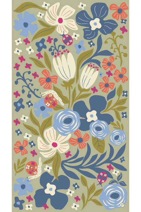 Powder Print Scarf - Garden Friends in Wild Flowers Green