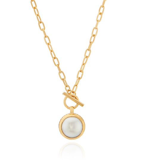 Anna Beck Coin Pearl Toggle Chain Necklace - Gold