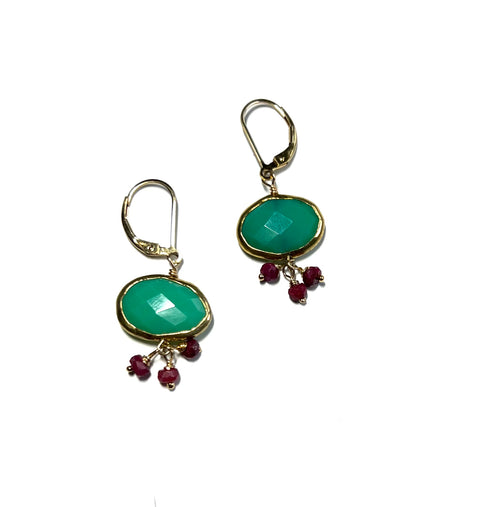 Riverstone Gold Earrings Featuring Green Chalcedony