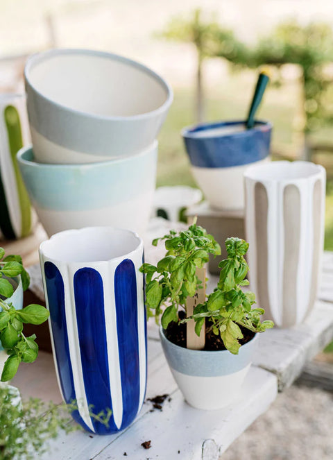 Vietri Viva Garden Cobalt Tulip Tall Cachepot