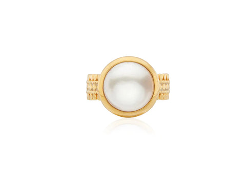 Anna Beck Coin Pearl Scalloped Cocktail Ring - Gold