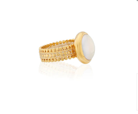 Anna Beck Coin Pearl Scalloped Cocktail Ring - Gold